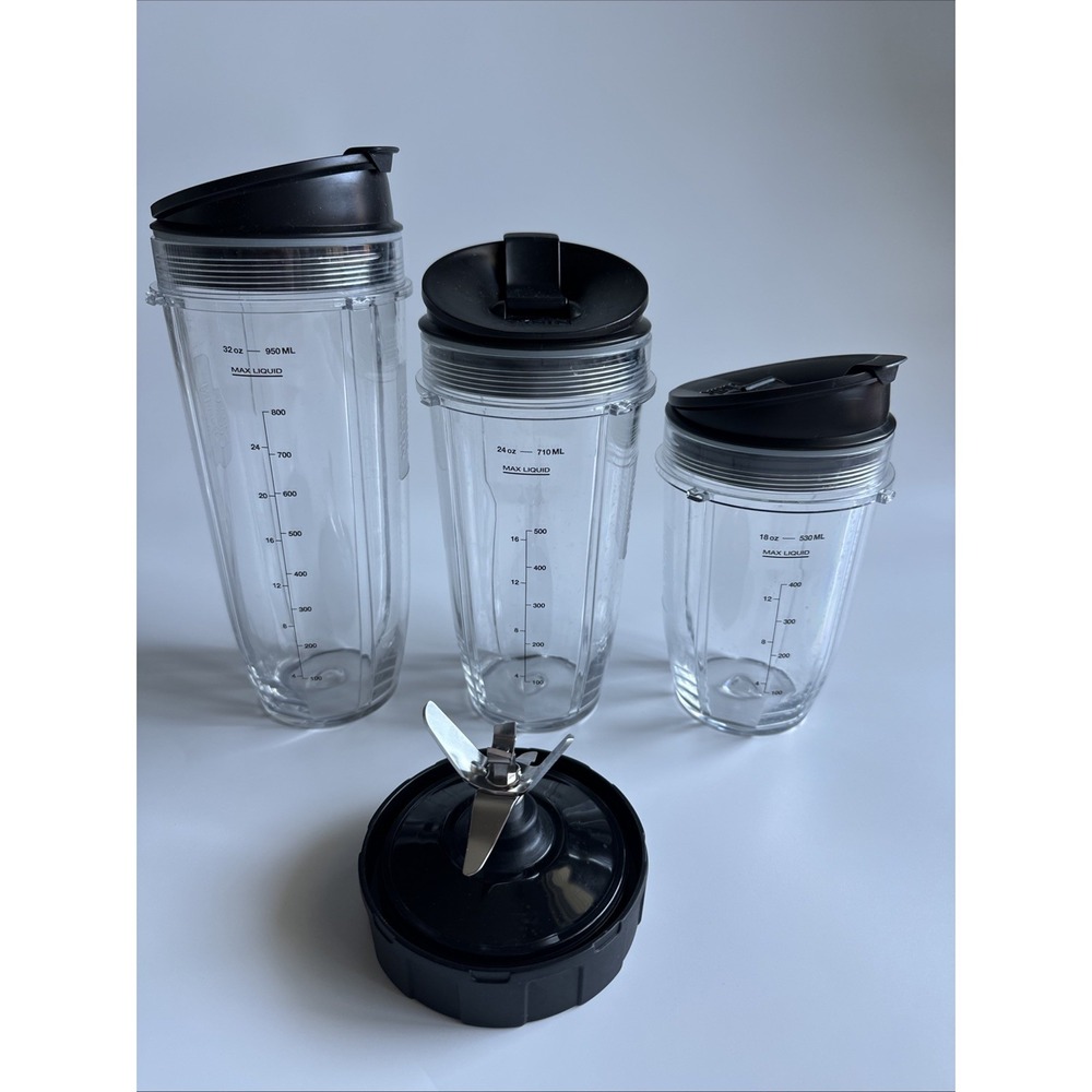 3 Nutri Ninja Pro Replacement Blender Cups 32 24 18 W/ Lids and Extraction Blade